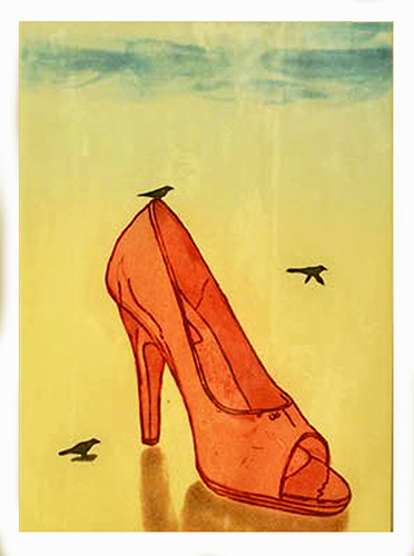 Red Sandle & Black Crow - ETCHING  On Acid Proof Somerset Paper by Dushyant Patel