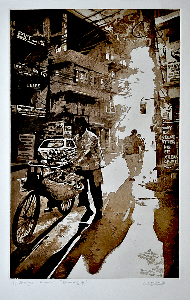 Shadow with life - Etching + Aqua. On Paper by Dinesh Shrimali